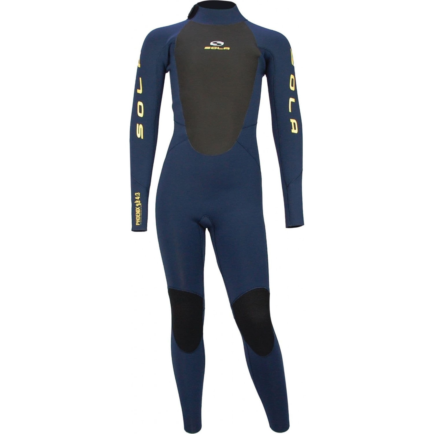 Sola Kids Pheonix 4/3mm Back Zip Wetsuit - Navy/Yellow A1509 USA