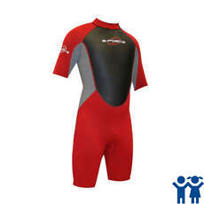 Gul Flatlock Shorty 3mm Junior G-Force Wetsuit - Red/Fog Blue