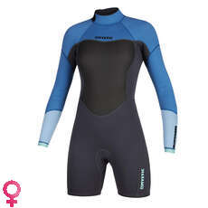 Mystic Womens Brand 3/2mm Back-Zip Flatlock Longarm Shorty - Menthol Blue