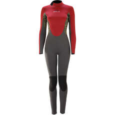 Sola Womens H20 4/3mm Back-Zip Wetsuit  - Burgundy/Leaf Print