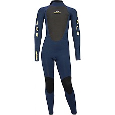Sola Kids Pheonix 4/3mm Back Zip Wetsuit - Navy/Yellow A1509