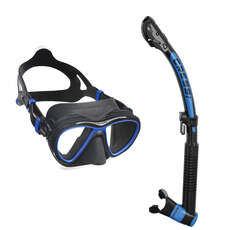 Cressi Quantum Scuba Mask & Itaca Dry Snorkel Set - Black/Blue