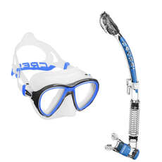 Cressi Quantum Scuba Mask & Itaca Dry Snorkel Set - Clear/Blue/Black