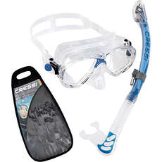 Cressi Marea & Alpha Dry Top Mask & Snorkel Set - Clear/Blue