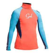 Gul Junior Flatlock Long Sleeve Rashguard - Coral/Turquoise