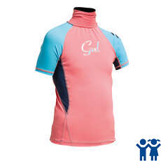 Gul Junior Flatlock Short Sleeve Rashguard - Coral/Turquoise