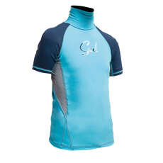 Gul Junior Flatlock Short Sleeve Rashguard  - Turquoise/Navy