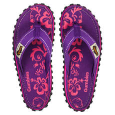 Gumbies Womens Islander Canvas Flip Flops - Purple Hibiscus